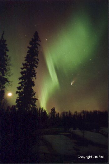 Aurora Shares the Sky With Comet Hale-Bopp And The Moon